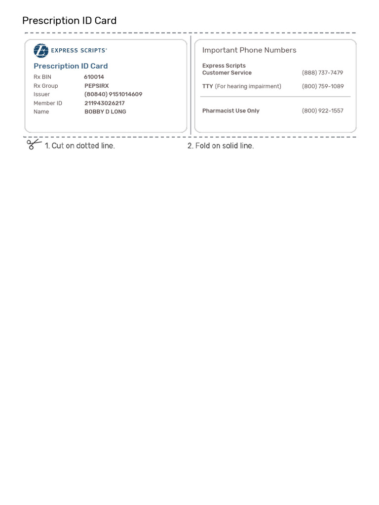 Prescription ID Card Details for Bobby D Long | PDF