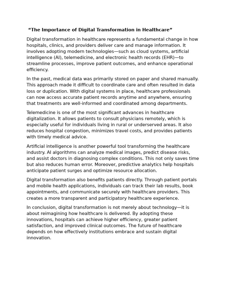Digital Transformation in Healthcare | PDF