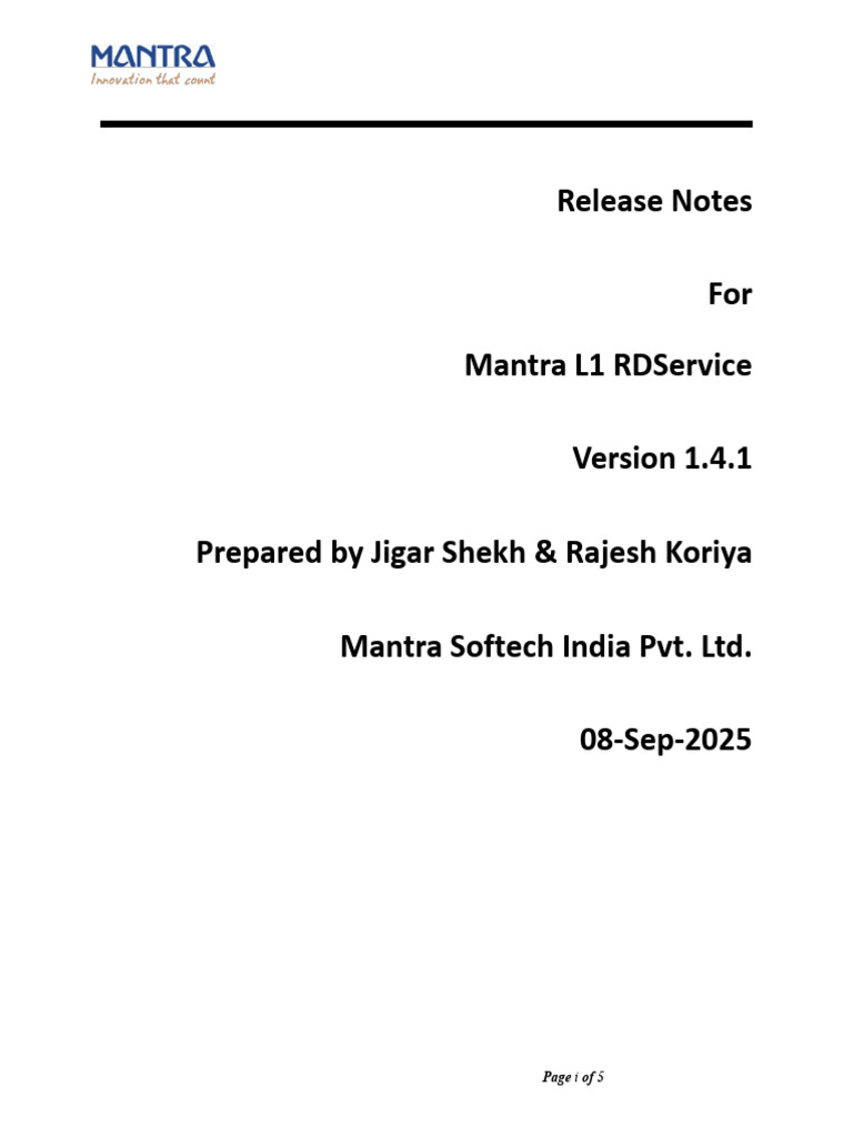 Mantra L1 RDService 1.4.1 Release Notes | PDF | Android (Operating ...