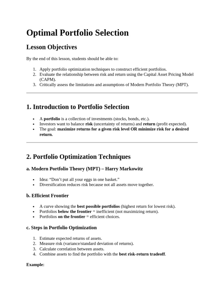 Portfolio Optimization Techniques Explained | PDF | Modern Portfolio ...