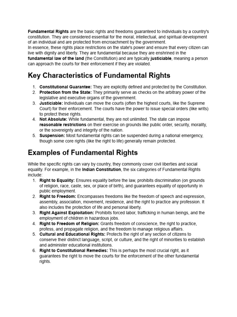 Explain Fundamental Rights | PDF | Libertarian Theory | Legal Documents