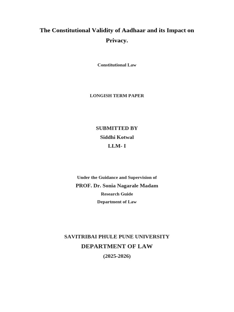Aadhaar's Constitutional Validity and Privacy Impact | PDF | Privacy ...