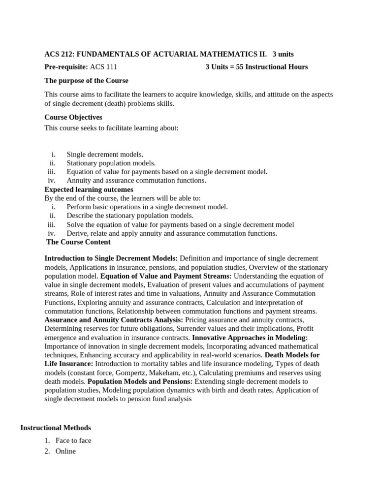 Actuarial Mathematics II Course Overview | PDF | Learning | Insurance