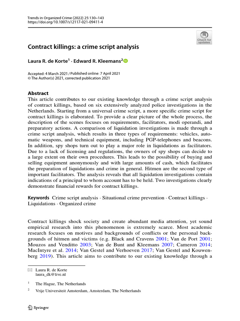 Contract Killings: Crime Script Analysis | PDF | Crimes | Crime & Violence