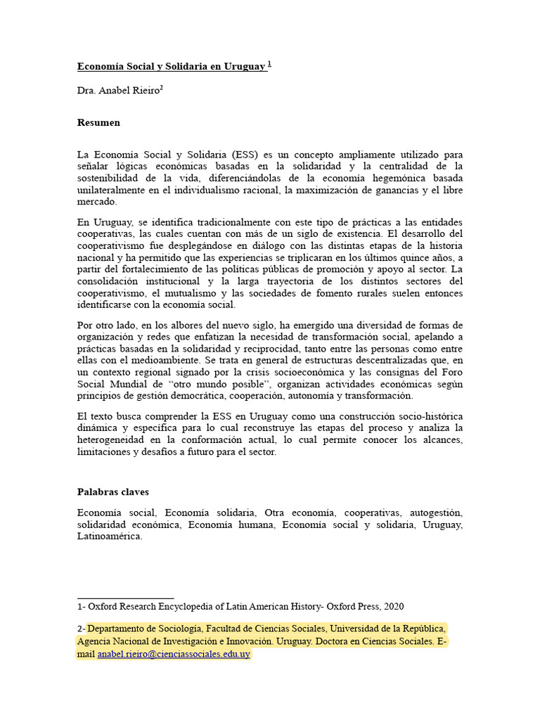 Economía Social y Solidaria en Uruguay | PDF | Cooperativa | Economía ...