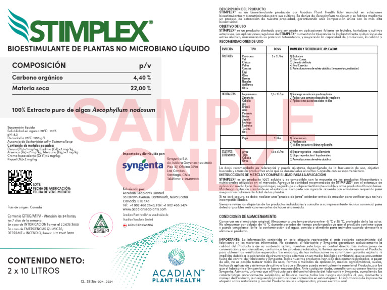 Ficha Técnica de Stimplex® Bioestimulante | PDF