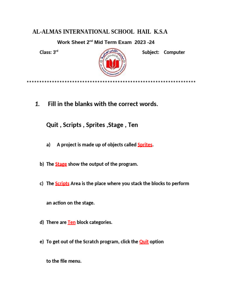 Computer Exam 3A, B 2nd Term 2022-23 Solved | PDF | Computing | Software