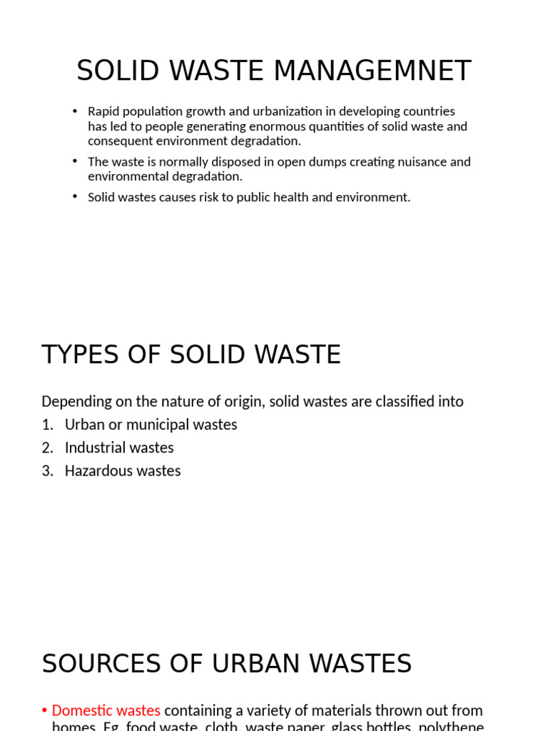 Solid Waste Management Overview | PDF | Waste | Municipal Solid Waste