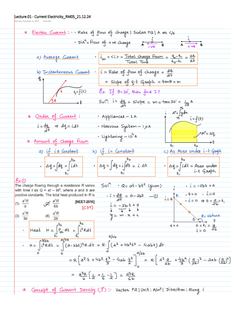 Lecture 01 - Current Electricity - RM05 - 21.12.24 | PDF