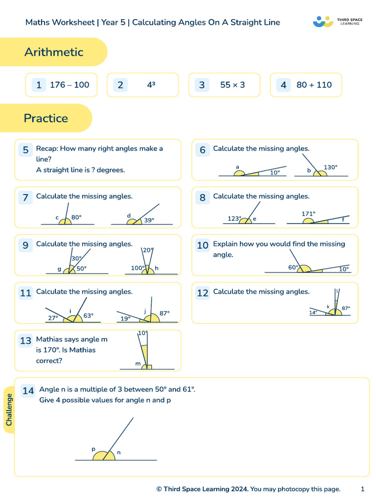 Year 5 Angle Calculation Worksheet | PDF | Mathematics