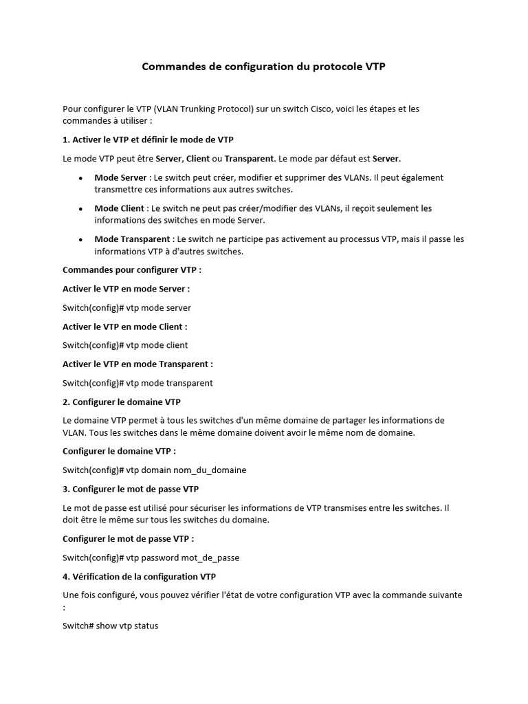 Configuration du VTP sur Cisco | PDF