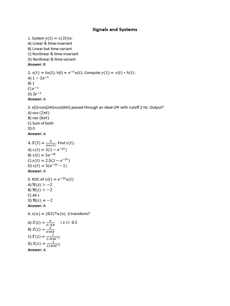 Signals and Systems Exam Questions | PDF | Electronics | Algorithms