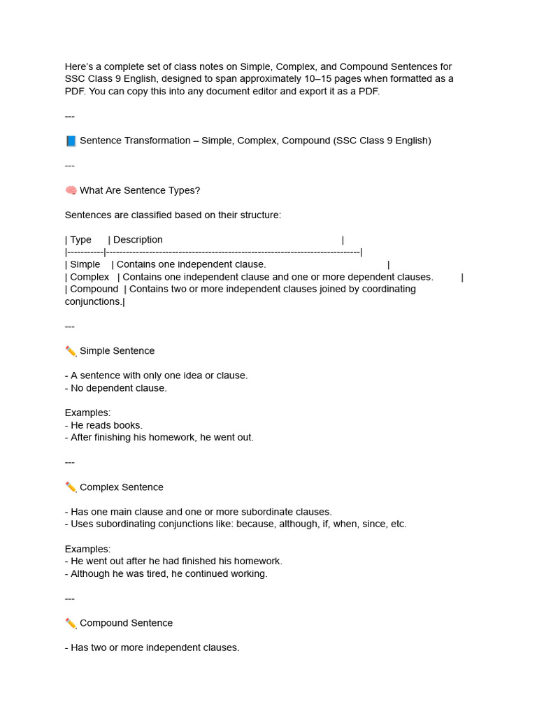 Sentence Types for SSC Class 9 English | PDF | Language Mechanics ...