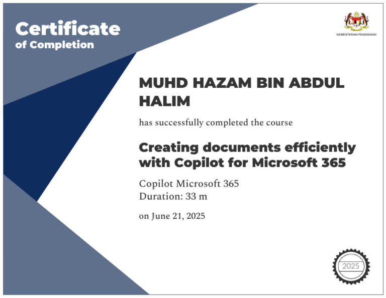 Microsoft 365 Copilot Course Completion | PDF