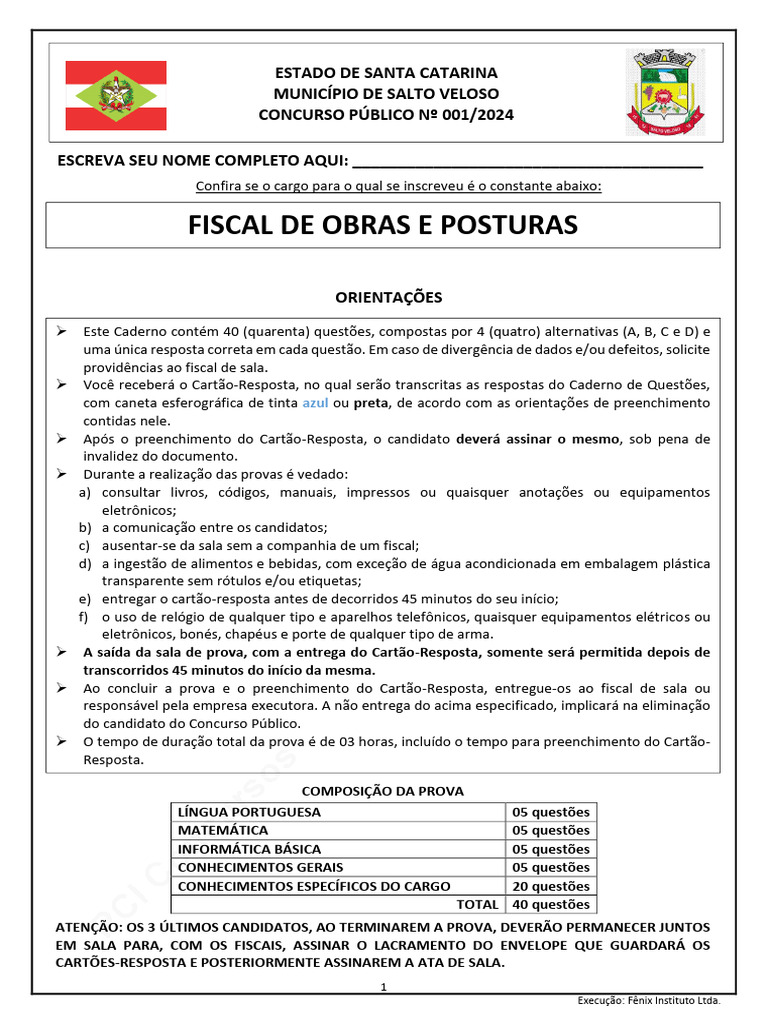 Concurso Público Salto Veloso 2024: Provas e Orientações | PDF | Phishing