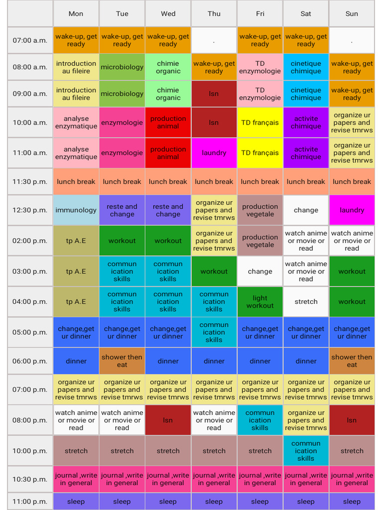 Weekly Study and Routine Schedule | PDF
