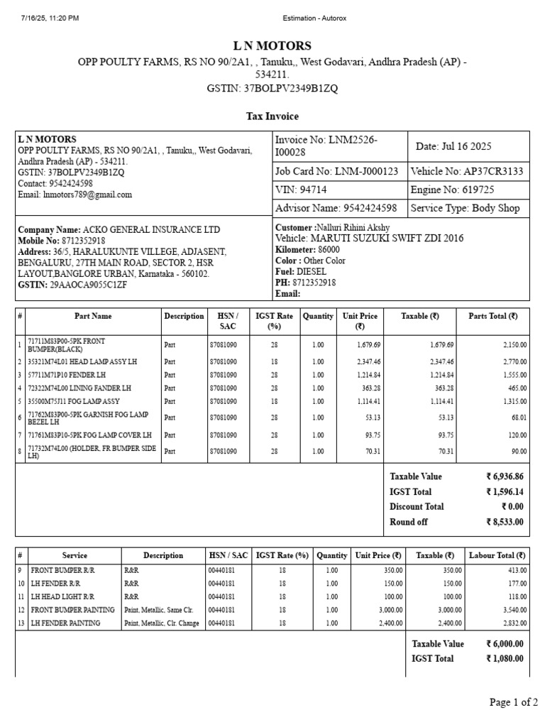 Ap37cr3133 Tax Invoice Sir | PDF | Vehicles | Land Vehicles