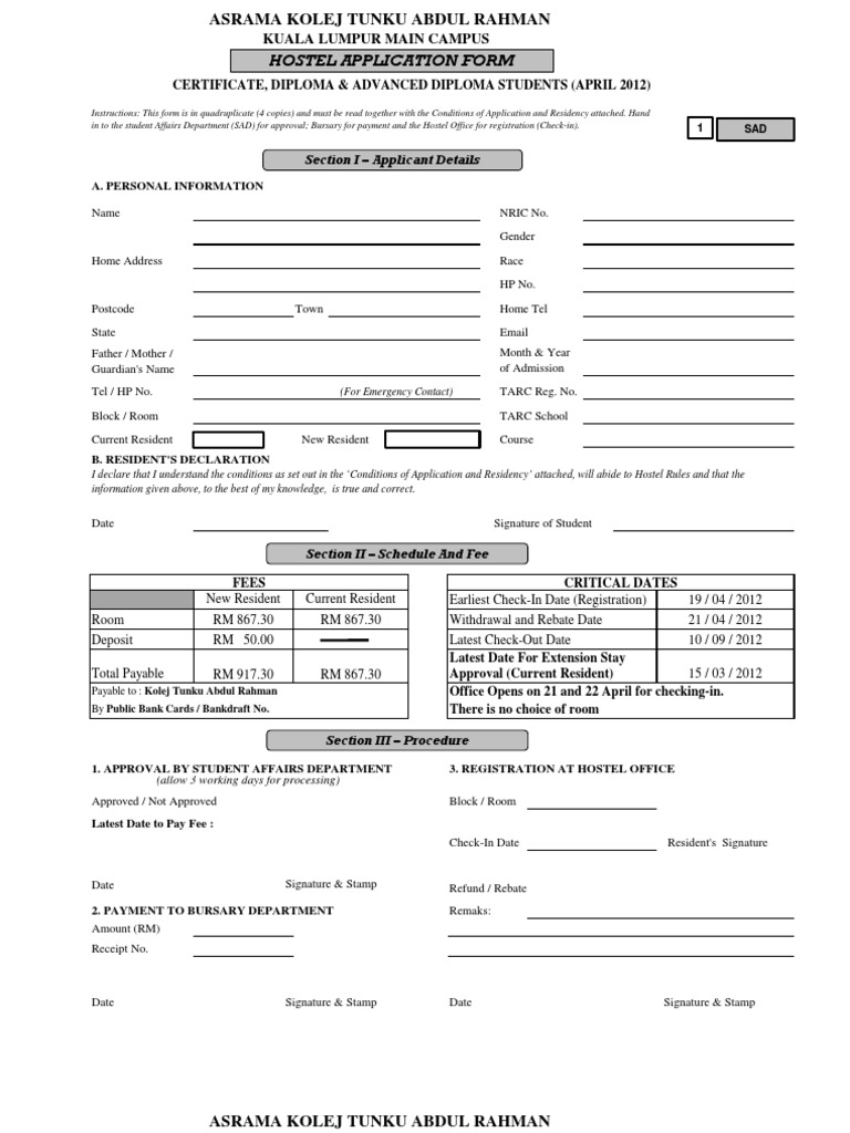 Hostel Application Form | PDF | Tax Refund | Fee