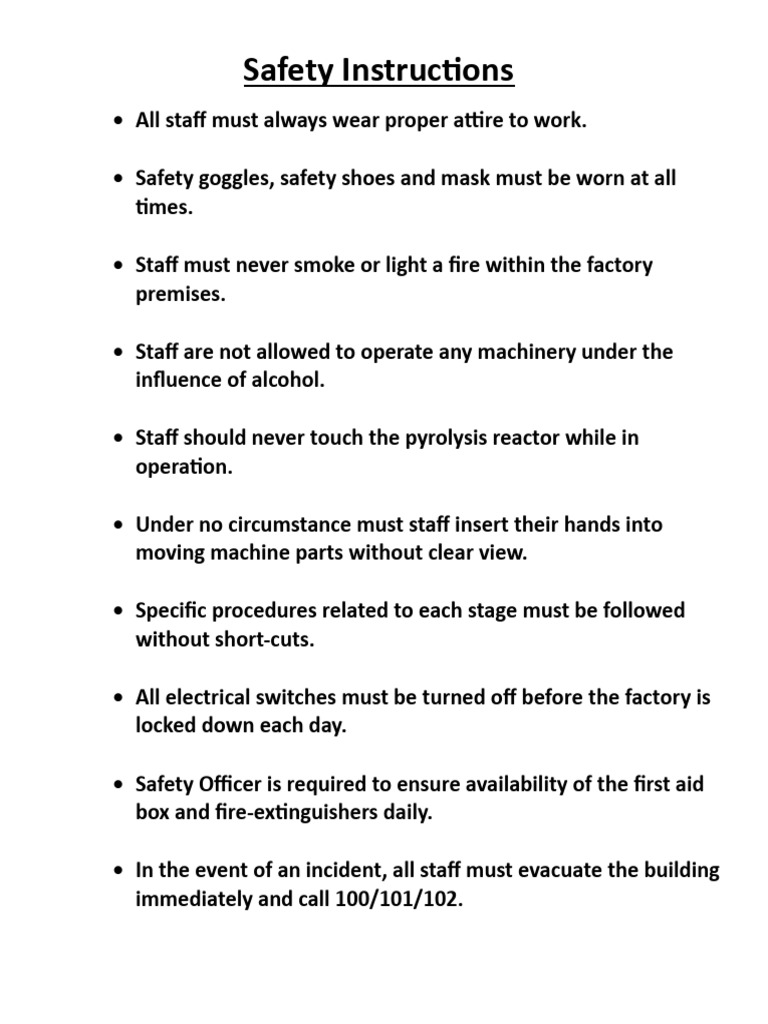 Factory Safety Guidelines for Staff | PDF