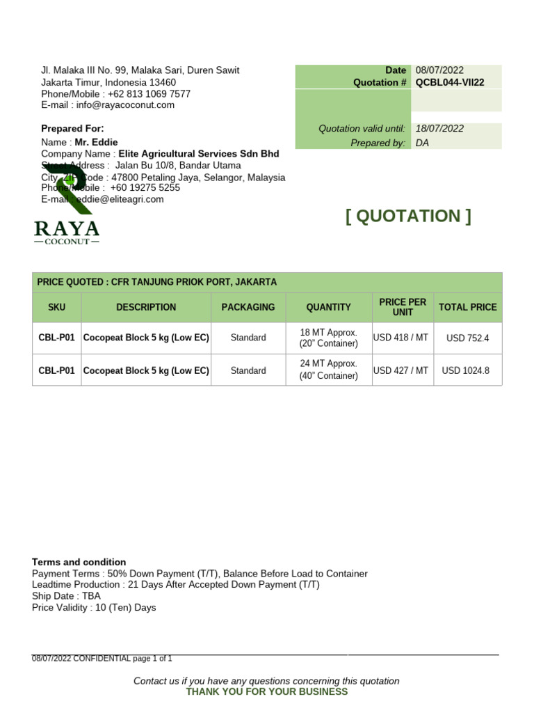 Quotation - Elite Agricultural Services SDN BHD | PDF