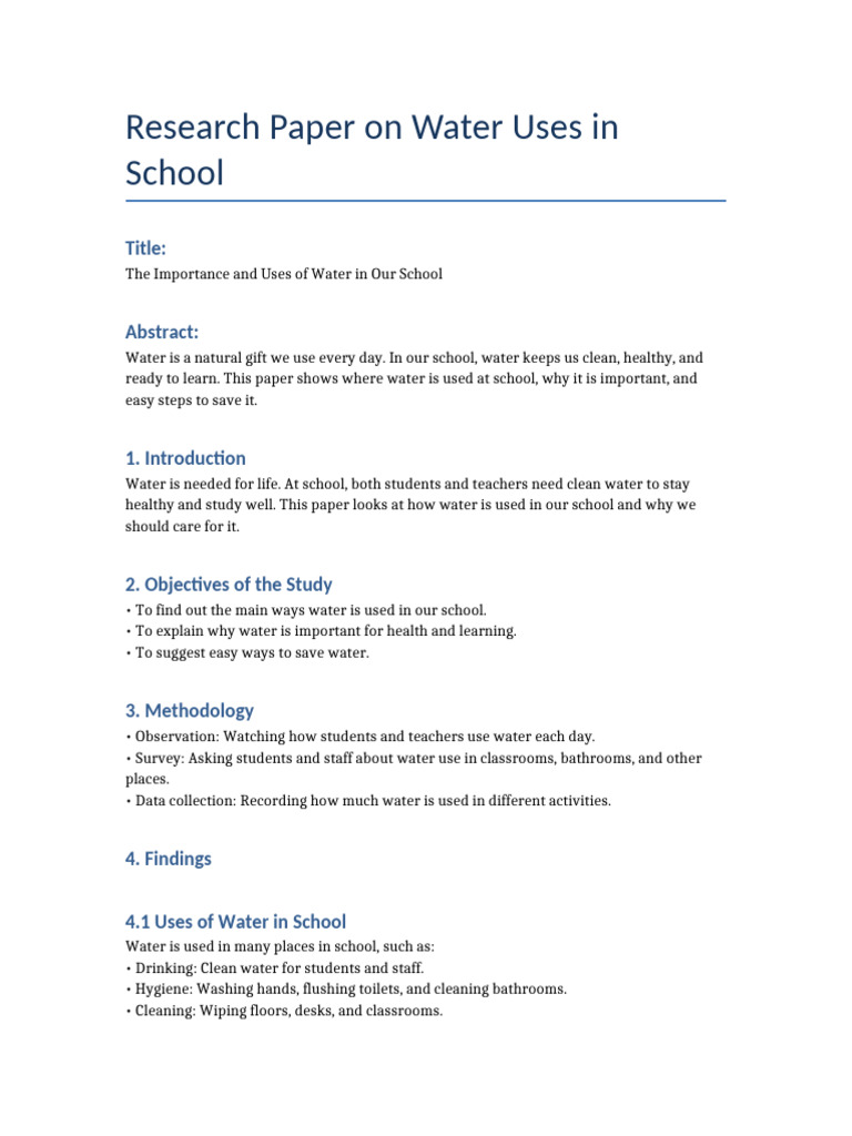 Research Paper Water Uses School Simplified | PDF