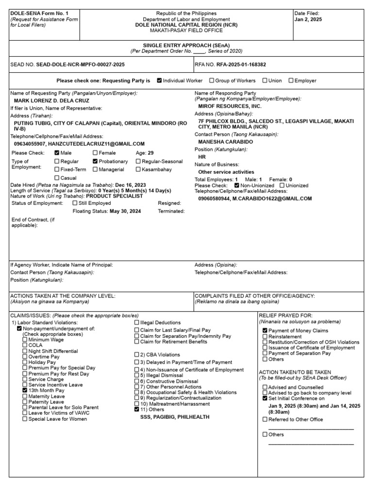 Sead Dole NCR Mpfo 00027 2025 Rfa | PDF | Workplace | Labor