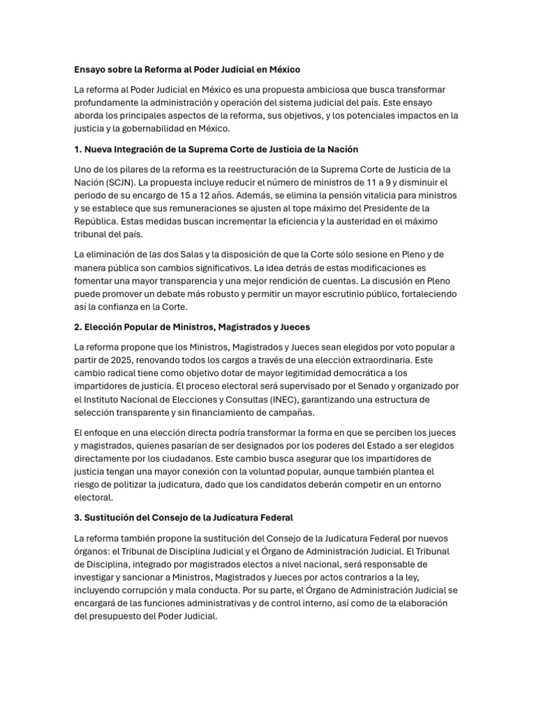Ensayo Sobre La Reforma Al Poder Judicial en México | PDF | Judicaturas ...