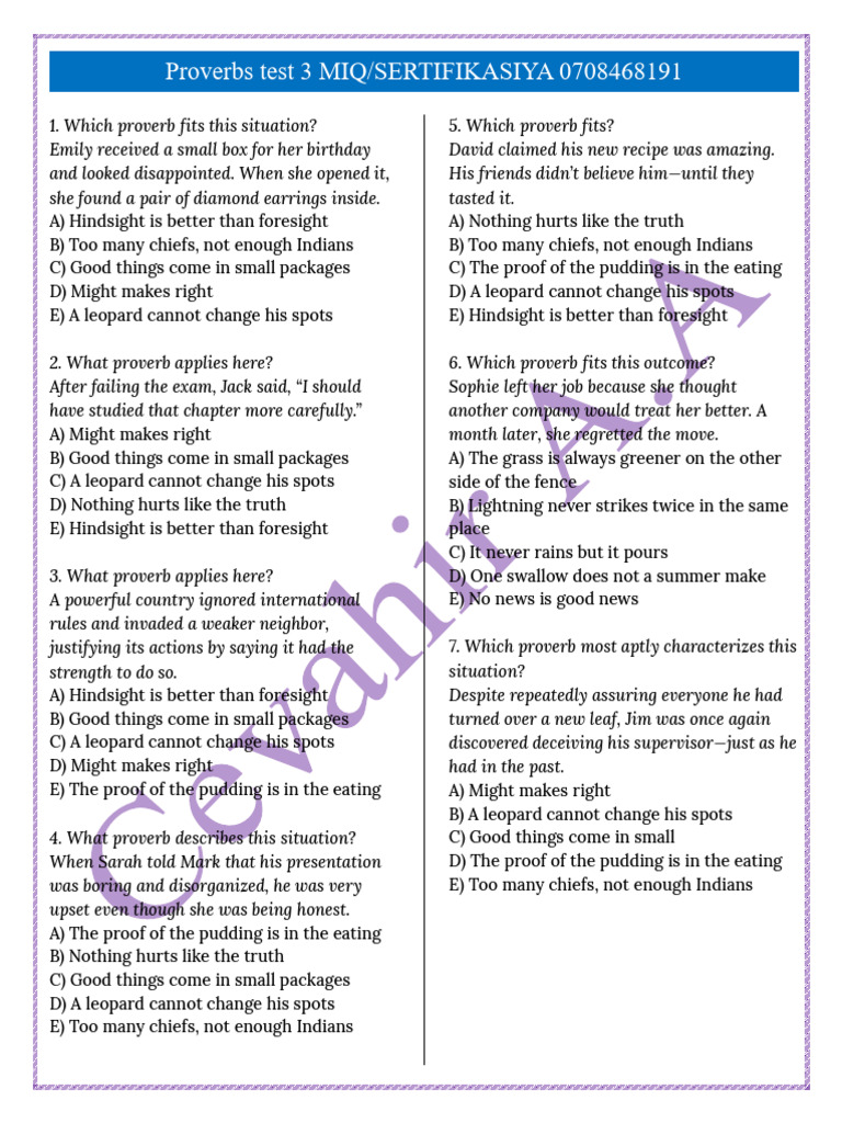 Proverbs Test 3 by Cevahir A.A | PDF