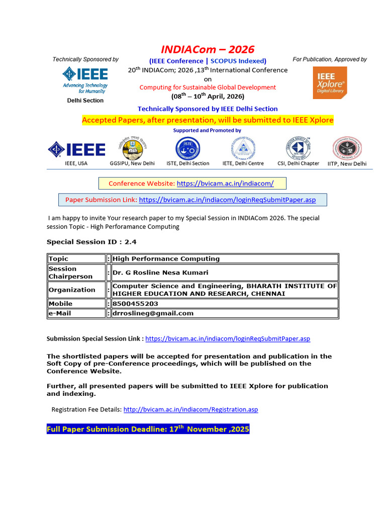 INDIACom 2026: Call for Papers | PDF