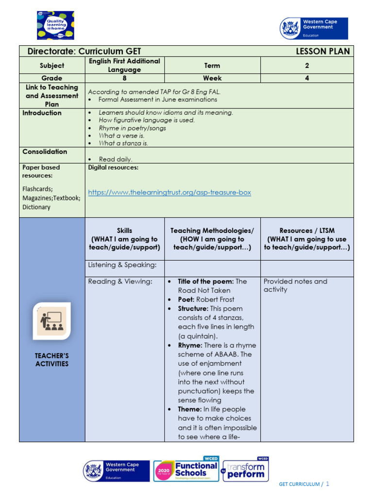 Grade 8 English Lesson Plan: Figurative Language | PDF | Lesson Plan ...
