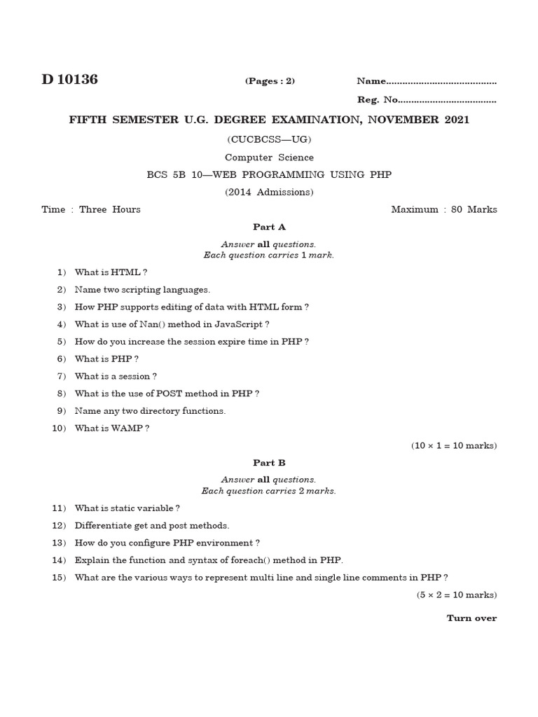 PHP Web Programming Exam Questions | PDF | Php | Computer Engineering