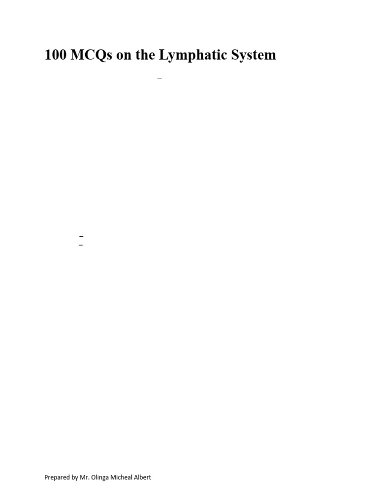 100 Mcqs On The Lymphatic System Pdf Lymphatic System Lymph Node