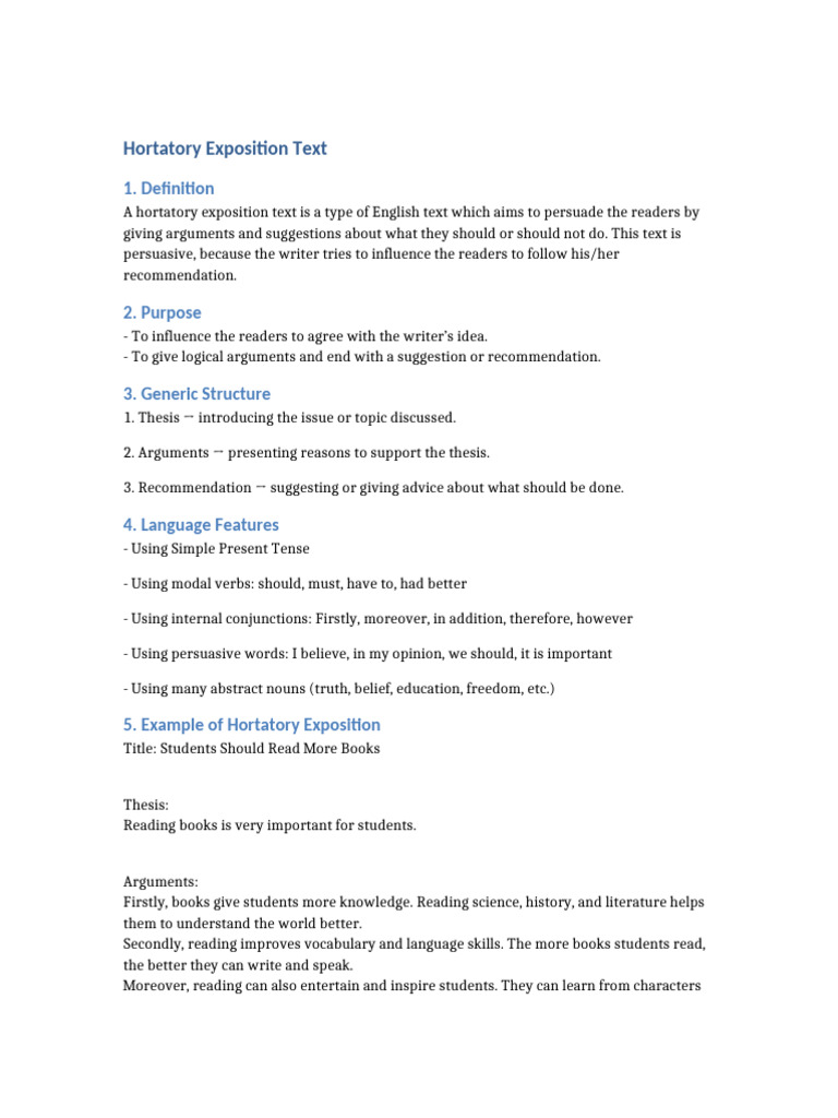 Understanding Hortatory Exposition Texts | PDF | Argument | English ...