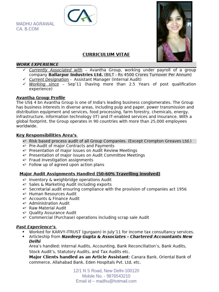 CA Madhu Agrawal - Internal Auditor CV | PDF | Audit | Economies