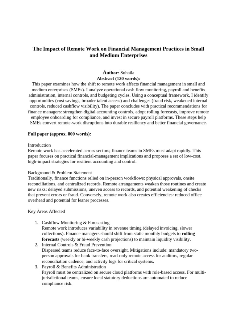 The Impact of Remote Work On Financial Management Practices in Small ...
