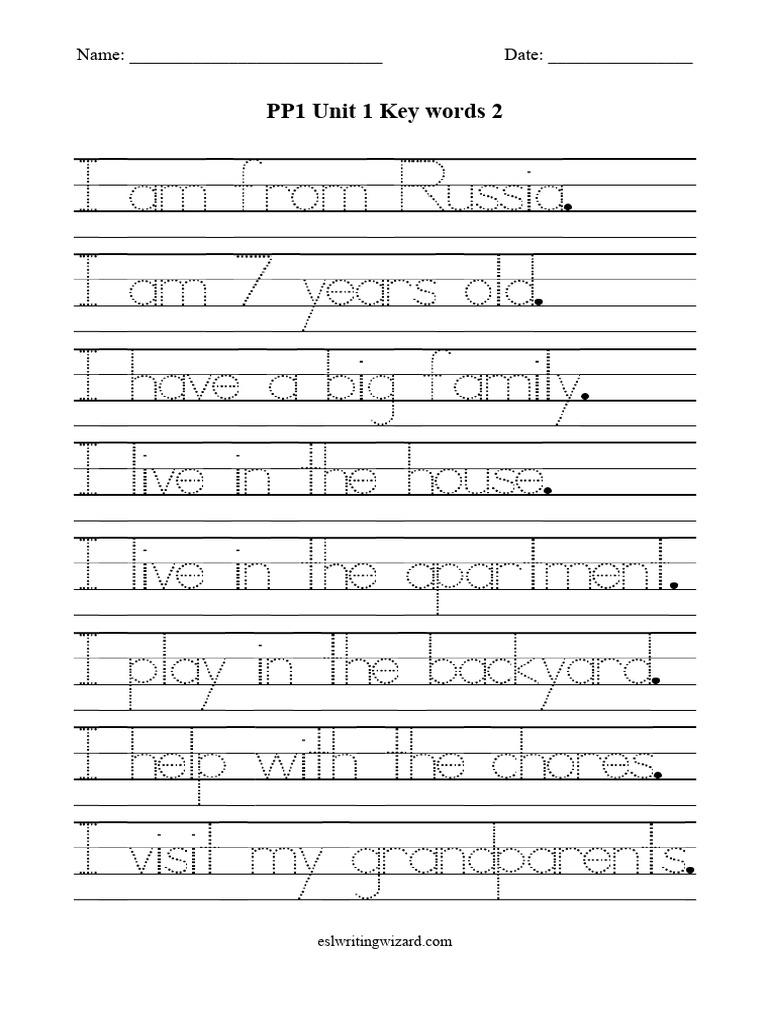 PP1 Unit 1 Key Words 2 Handwriting Practice 2 | PDF