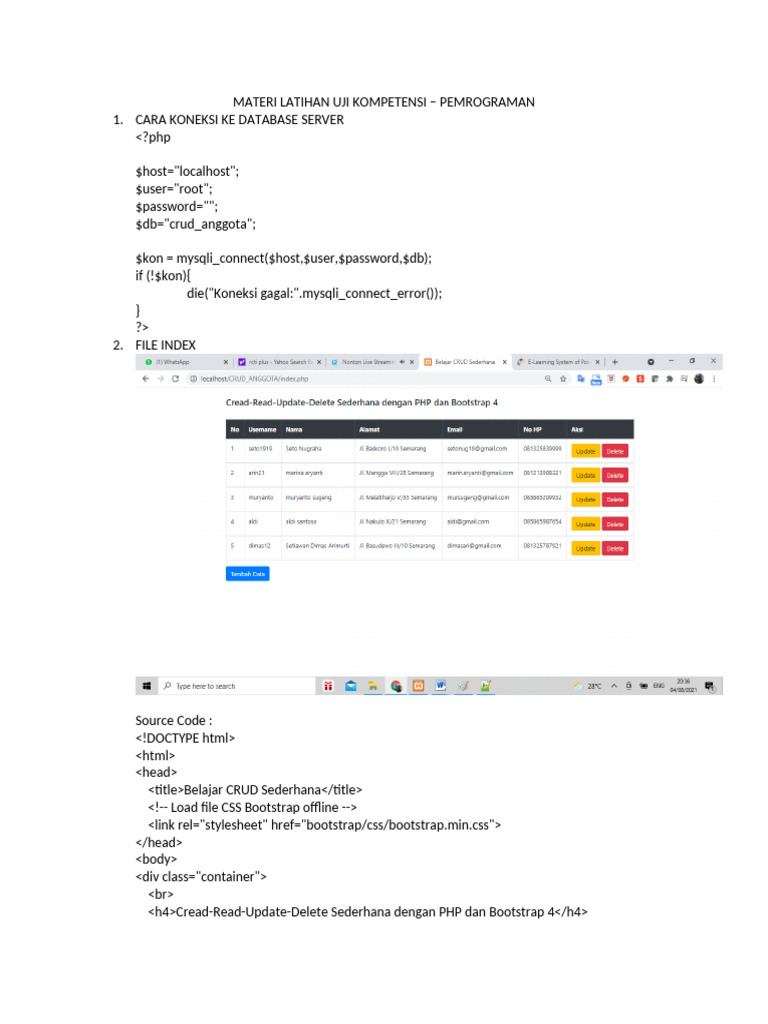 Panduan CRUD PHP dan Bootstrap 4 | PDF