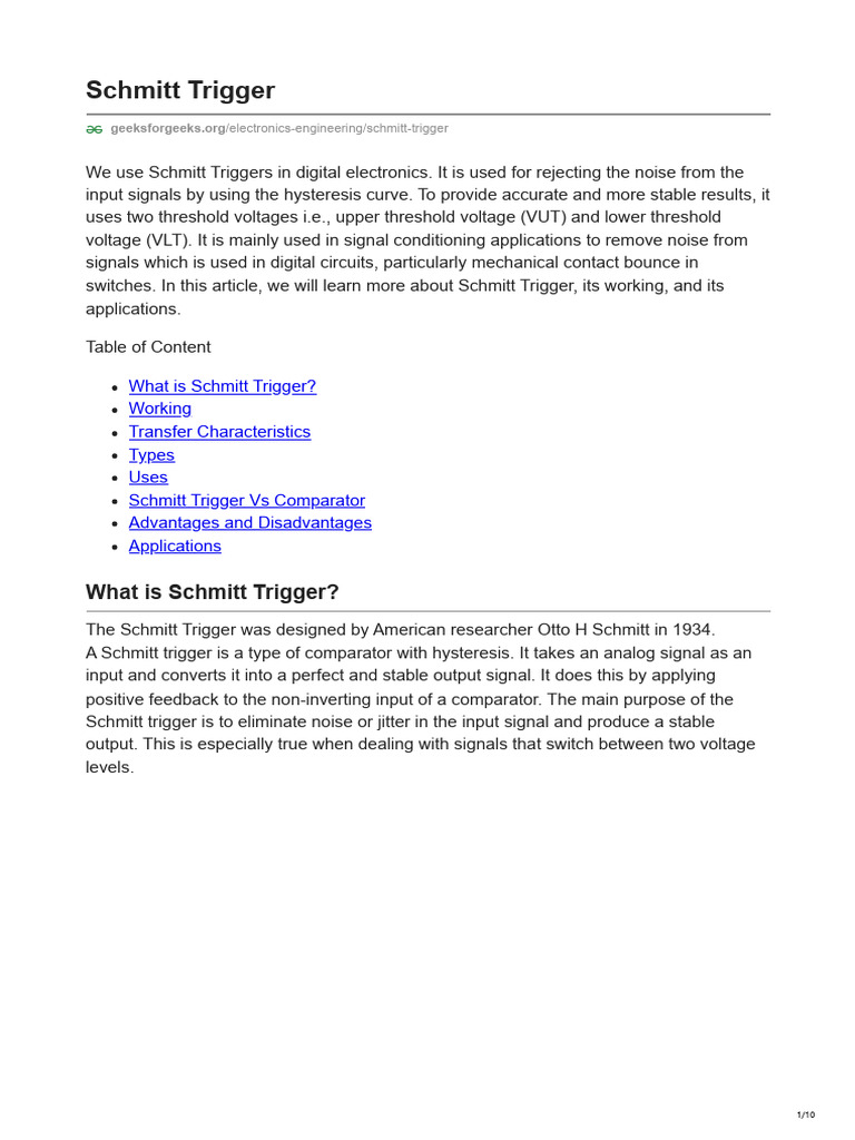 Schmitt Trigger | PDF | Operational Amplifier | Electrical Engineering