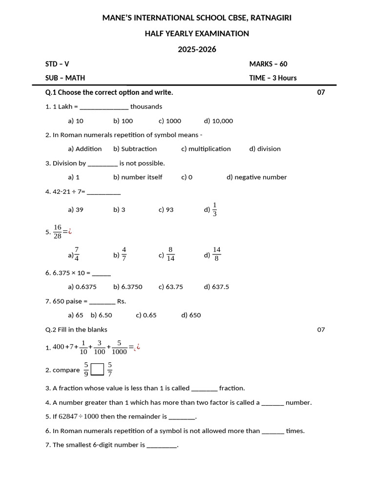 V MATHS PDF Numbers Discrete Mathematics