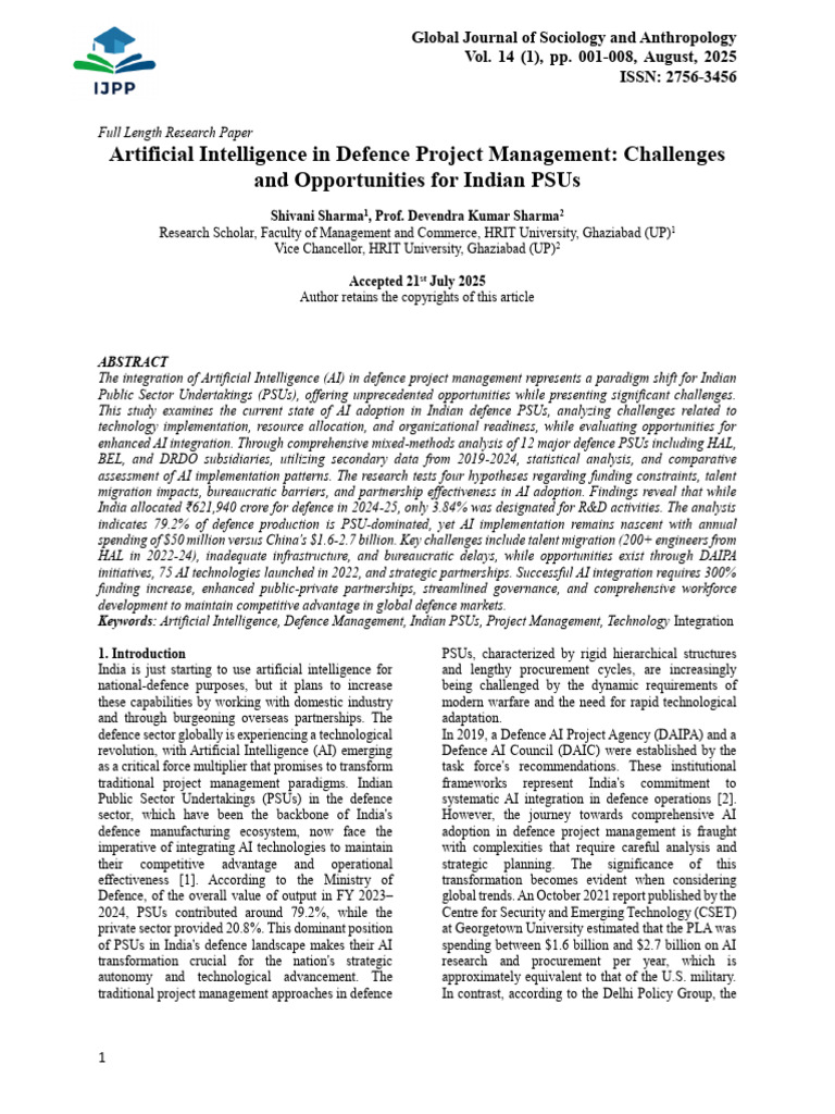 AI in Indian Defence Project Management | PDF | Artificial Intelligence ...