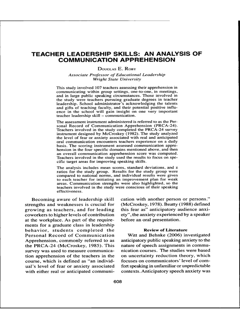 Teacher Leadership Skills - An Analysis of Communication Apprehension ...