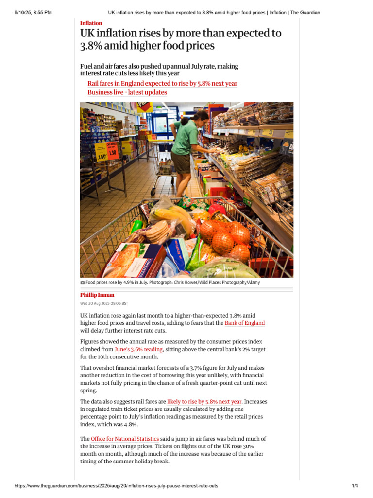 UK Inflation Hits 3.8% Due to Food Prices | PDF | Cost Of Living ...