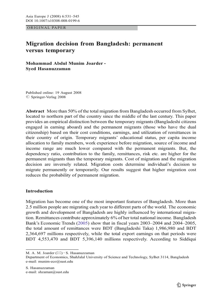 Migration, Permanent vs. Temporary | PDF | Migrant Worker | Human Migration