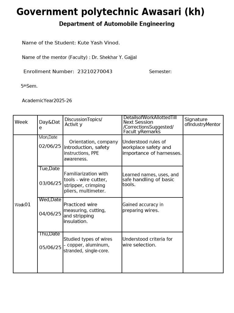 Final Daily Diary Report Sairaj Finan | PDF | Electrical Connector ...