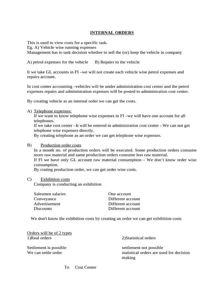 Internal Orders for Cost Tracking | PDF | Expense
