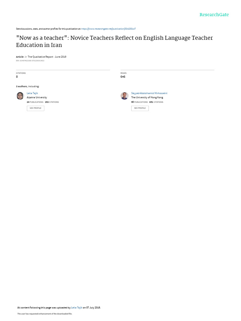 "Now As A Teacher": Novice Teachers Re Ect On English Language Teacher ...