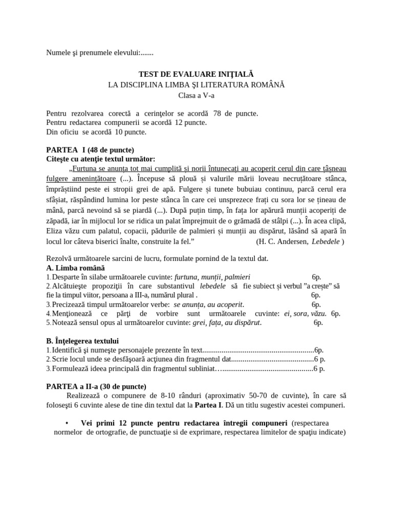 Test Initial Cls A V A Solomon Ileana PDF | PDF