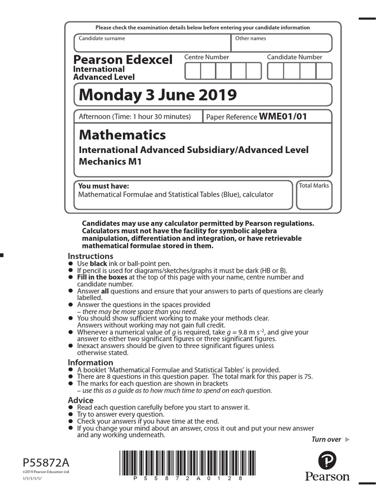 June 2019 M1 Mechanics Exam Paper | PDF | Force | Acceleration