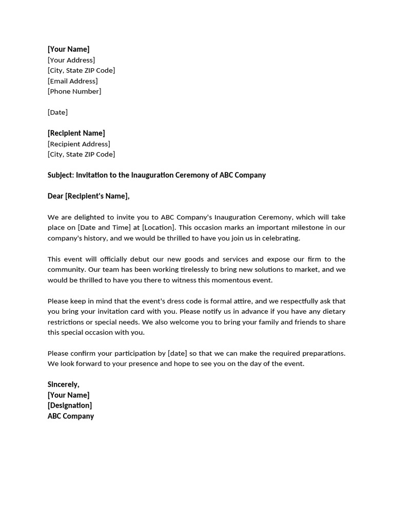 Invitation to ABC Company's Inauguration | PDF