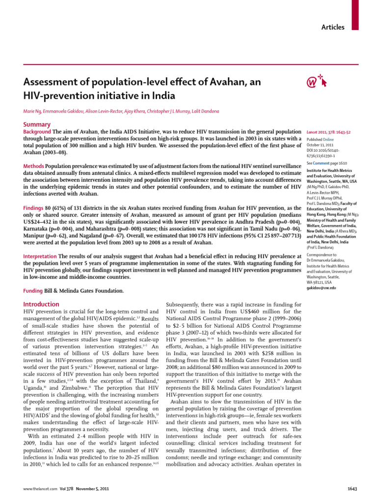 Impact of Avahan HIV Prevention in India | PDF | Animal Viral Diseases ...